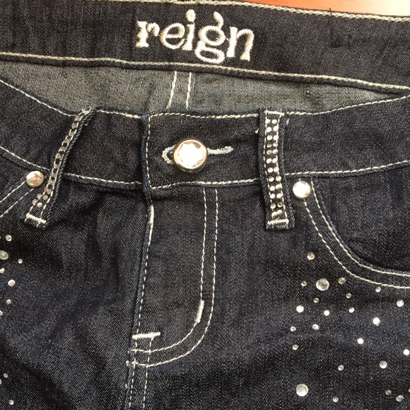 Dark blue low rise rhinestone jeans - Picture 2 of 6